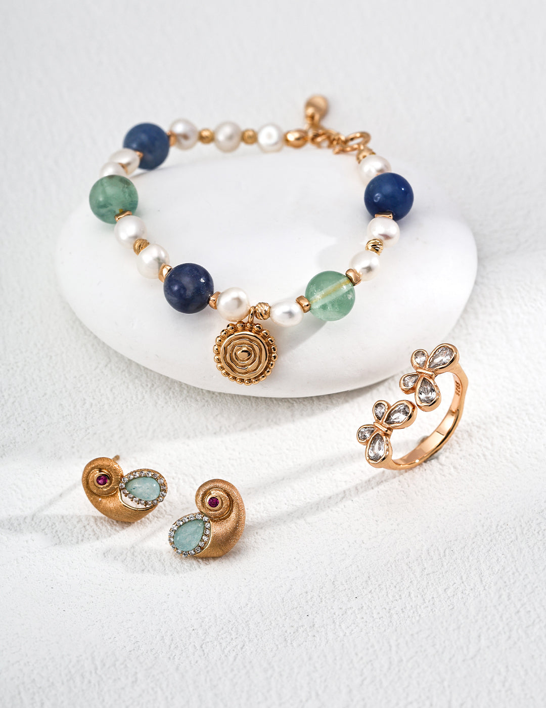 Ocean-Inspired Earrings - S925 Silver Nautilus with Zircon & Blue Gem