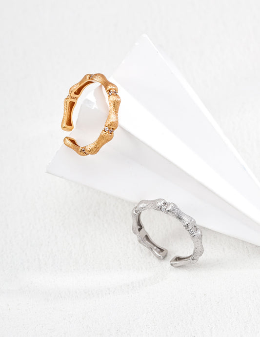Good Luck Bamboo Ring - S925 Silver, Zircon Sparkle