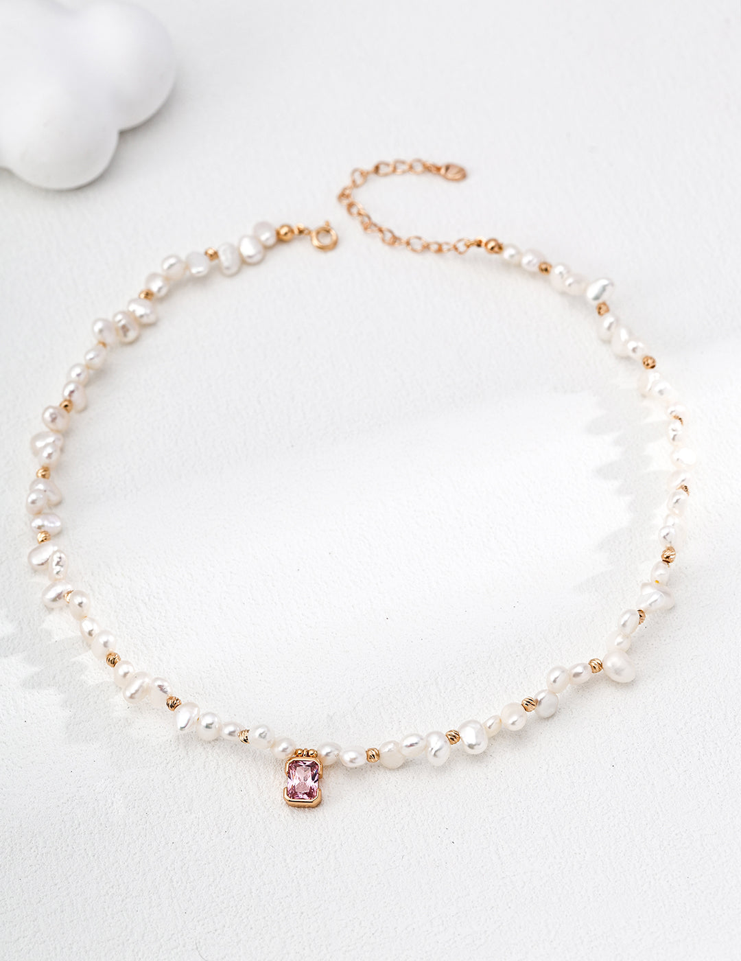 Unique Pearl Necklace - S925 Silver, Baroque Pearls, Pink Zircon Sparkle