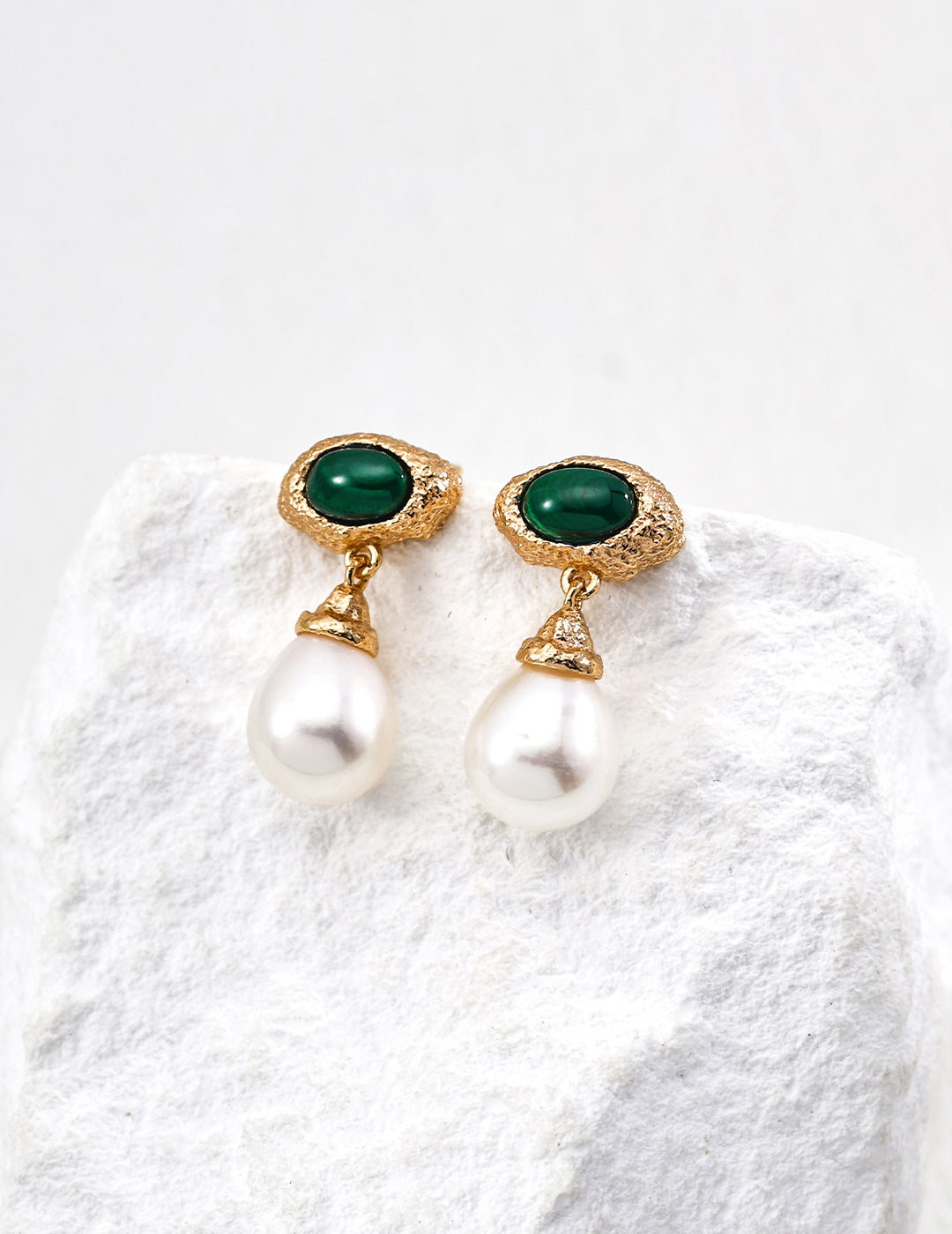 Pearl & Malachite Earrings - S925 Silver, Natural Beauty