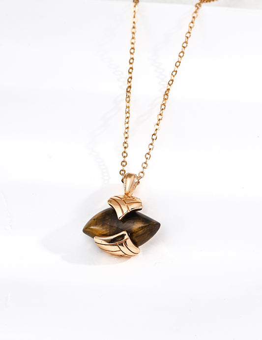 Unique Tiger Eye Necklace - S925 Silver Vintage Pendant