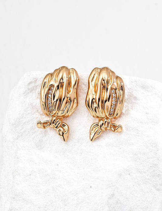 Vintage Scarf Earrings - S925 Silver, Delicate Zircon Accent, Girly Chic