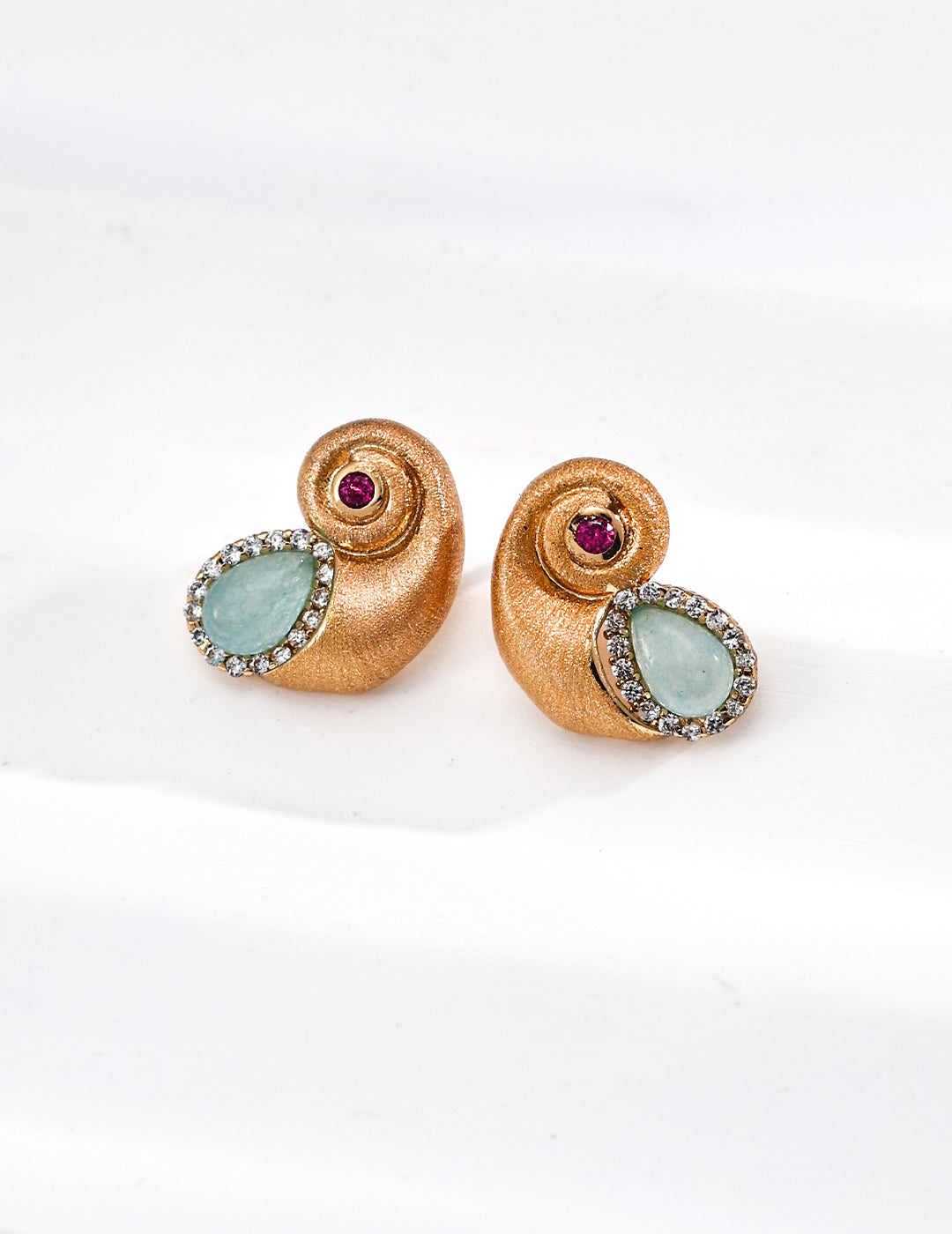 Ocean-Inspired Earrings - S925 Silver Nautilus with Zircon & Blue Gem