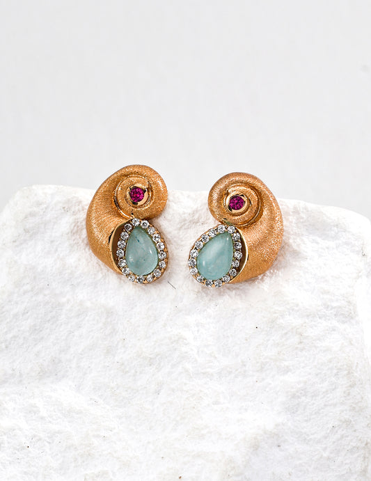 Ocean-Inspired Earrings - S925 Silver Nautilus with Zircon & Blue Gem