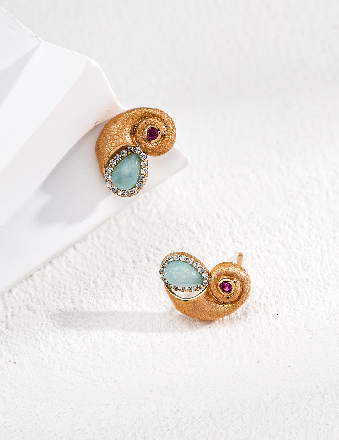 Ocean-Inspired Earrings - S925 Silver Nautilus with Zircon & Blue Gem