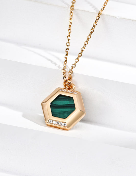Vintage S925 Silver Peacock Necklace with Malachite & Zircon
