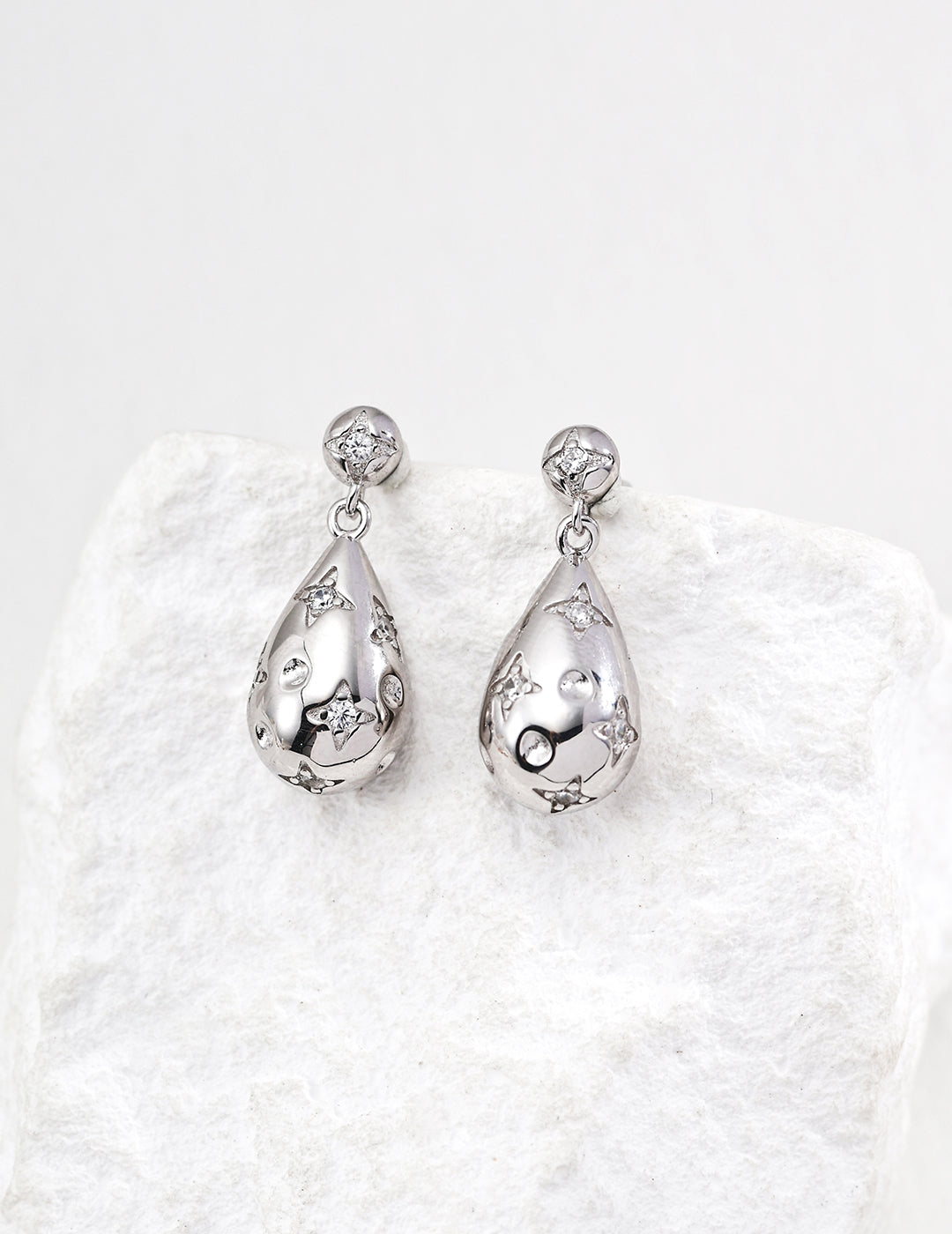 S925 Silver Teardrop Earrings | Cubic Zirconia Accents