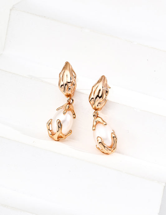Teardrop Pearl Earrings - 925 Silver, Designer