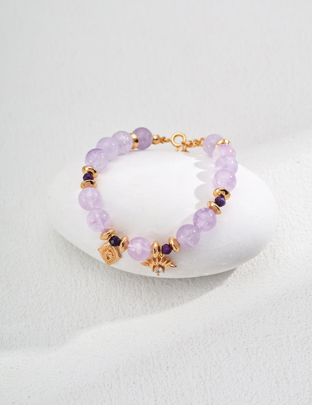 Lavender Amethyst & Zircon Beaded Bracelet – S925 Sterling Silver Natural Crystal Jewelry
