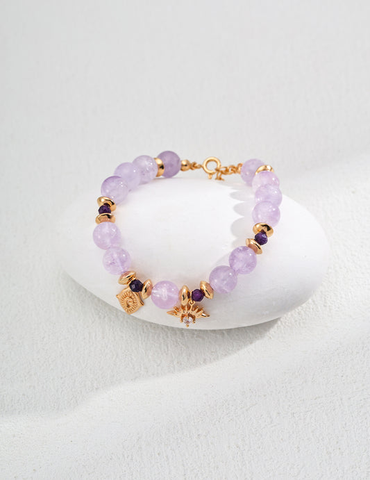 Lavender Amethyst & Zircon Beaded Bracelet – S925 Sterling Silver Natural Crystal Jewelry