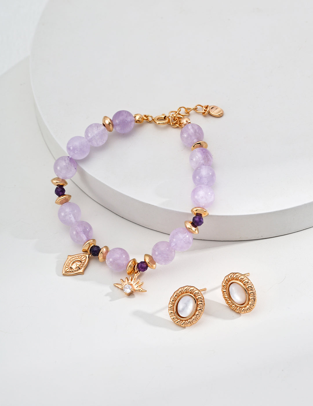 Lavender Amethyst & Zircon Beaded Bracelet – S925 Sterling Silver Natural Crystal Jewelry