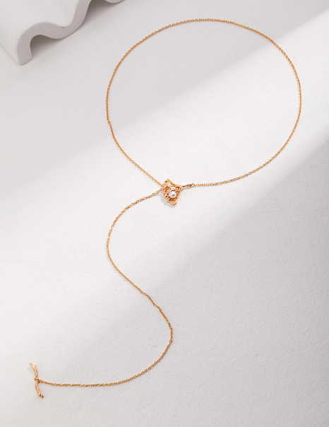S925 Ginkgo Leaf Pearl Necklace - Head-Turning Style | [MENG]